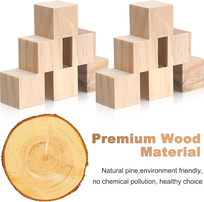 Barydat 100 Pcs 1 in Wooden Cubes, Unfinished Wooden Blocks for Crafting Natural Craft Wood Square Blank Cube for DIY Project Baby Showers - Image 4