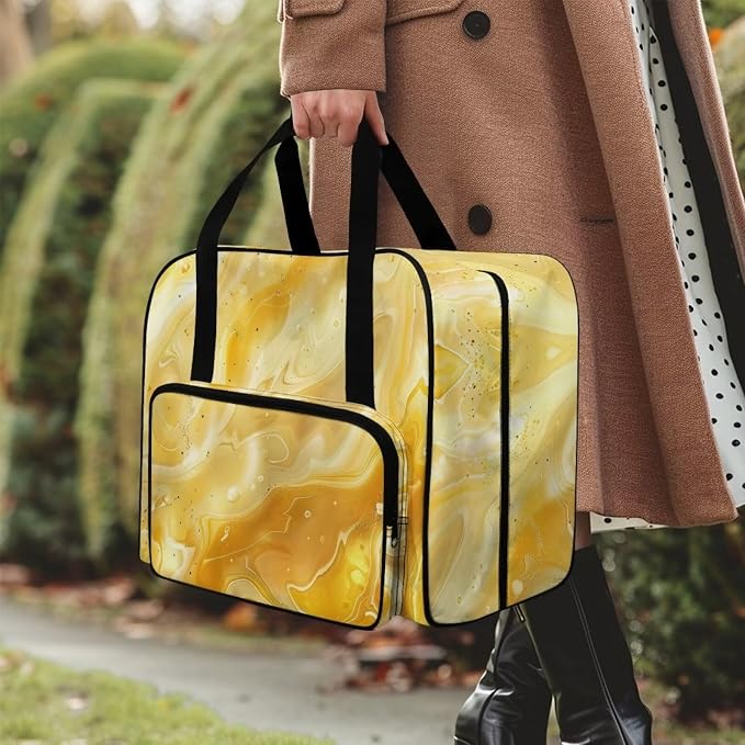 Yellow Marble Sewing Machine Carrying Case Cover Dust Cover with Convenient Pockets for Sewing Accessories Scissors Crochet Hooks - Image 3