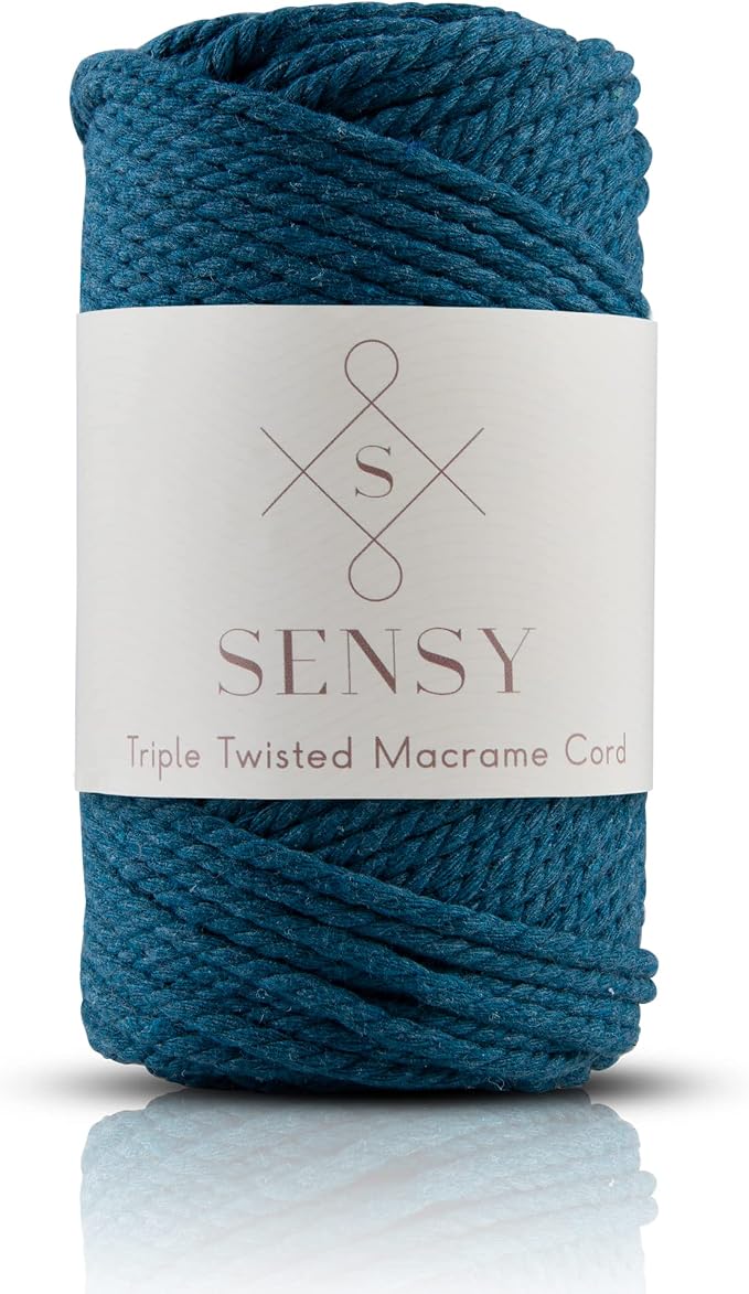 S Sensy 3mm Triple - Vegan Recycled Cotton Macrame Cord, Peacock, 82 Yards by SSENSY