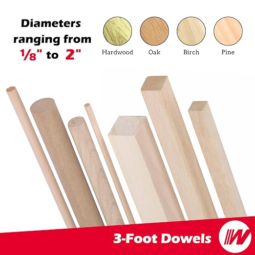 Hardwood Round Dowels (7/16" x 36", Pack of 20) | Variety of Diameters & Wood Species | Unfinished Wooden Dowel Rods for Crafts & DIY Home Projects | Curtain Rod, Macrame Supplies, Moulding, Flagpole - Image 2