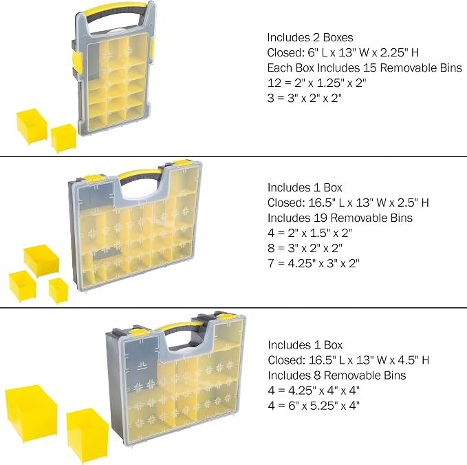 Stalwart Storage Organizer Tool Box Set, Yellow/Black, Set of 4 | Plastic Clear Top Bins for Small Parts, Crafting Supplies, and Hardware Organizers with 3 Sizes of Compartments - Image 6