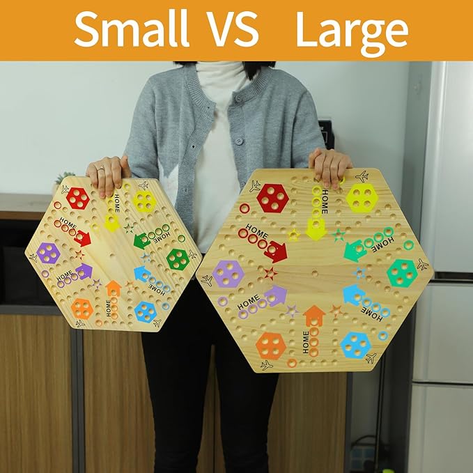 Original Marble Game Wahoo Board Game Double Sided Painted Wooden Fast Track Board Game for 6 and 4 Players 6 Colors 24 Marbles 6 Dice for Family Friends