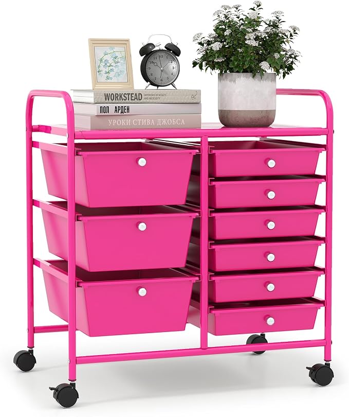 9 Drawer Rolling Storage Cart, Rolling Cart with Drawers for Classroom, Art Supply Craft Organizer on Wheel with Metal Frame & Handles for Home Office School by LDAILY