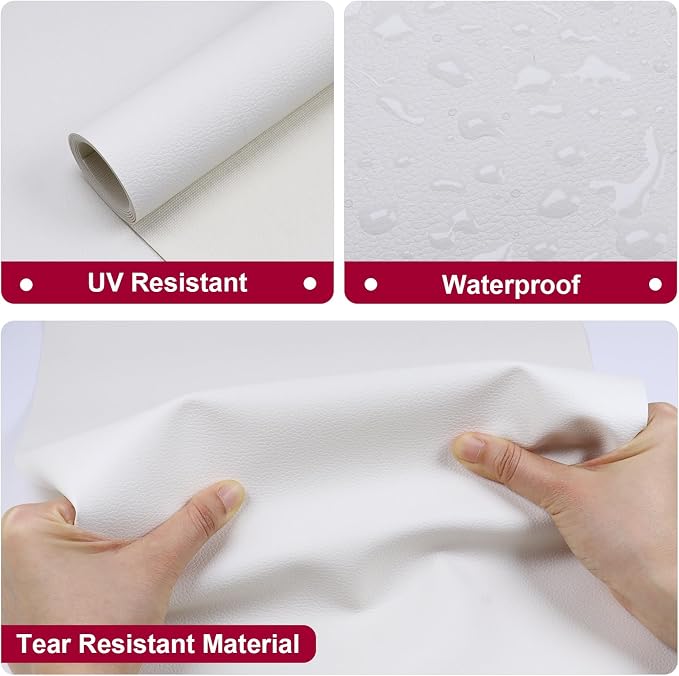 Marine Vinyl Fabric Waterproof Leather Material 55"×108" White | Soft Marine Faux Leather Sheets 0.6mm Thick Anti-UV Non-Peeling for Upholstery Boat Seat Automotive Furniture DIY Crafting - Image 4