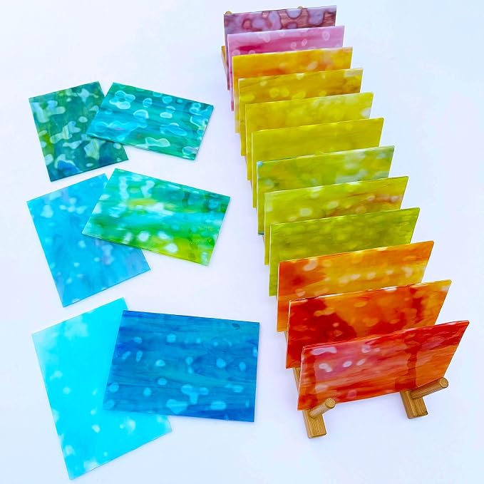LITMIND 24 Sheets Premium Mottled Opal Stained Glass Sheets – 6 x 4 Inch Vibrant Translucent Assorted Colors Art Glass for DIY Crafts, Mosaic & Stained Glass Projects - Image 3