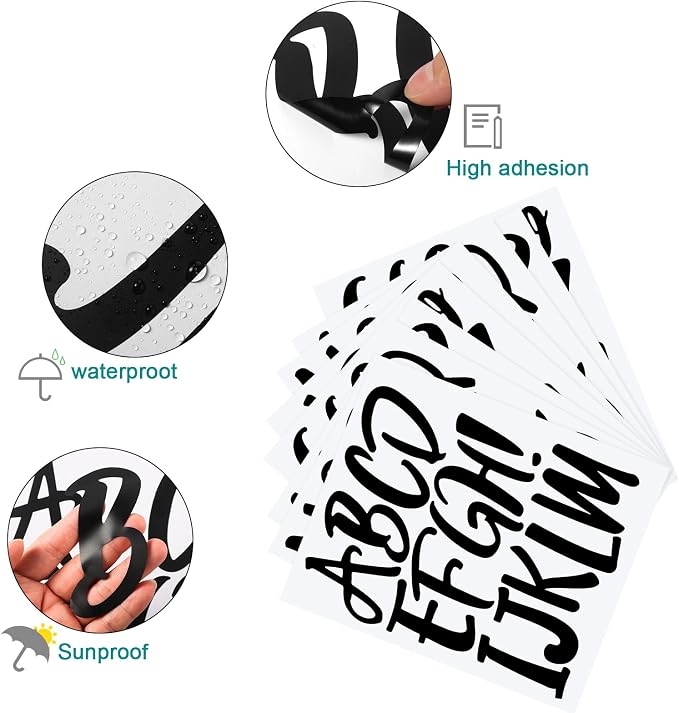 Outus 576 Pcs 8 Sheets Letters Stickers Vinyl Alphabet Number Decals Back to School Supplies for Water Bottles Cups Mailbox Scrapbooking Bulletin Board Classroom Decor(Black,4 Inch) - Image 3