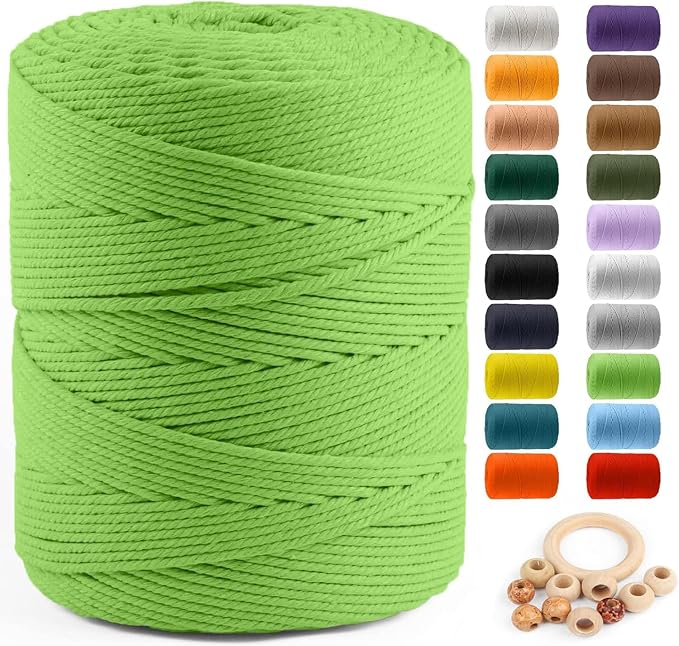 ZUEXT Macrame Cord, Apple Green, 4mm x 547yds Cotton String Macrame Yarn | Natural Handmade, 4 Strands Twisted Cotton Rope, for Craft Wall Hanging Weaving Tapestry Dream Catchers Hanger DIY Gift, 500m by ZUEXT