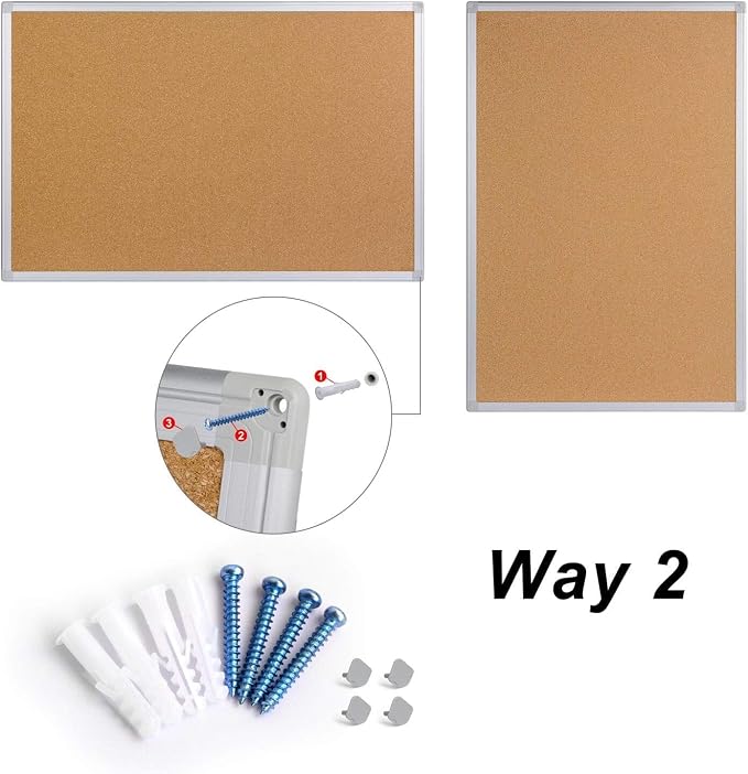 2-Pack Cork Board Bulletin Board 24 x 18, Silver Aluminium Framed Corkboard, Office Board for Wall Cork, Large Wall Mounted Notice Pin Board for Home, Office and School - Image 7