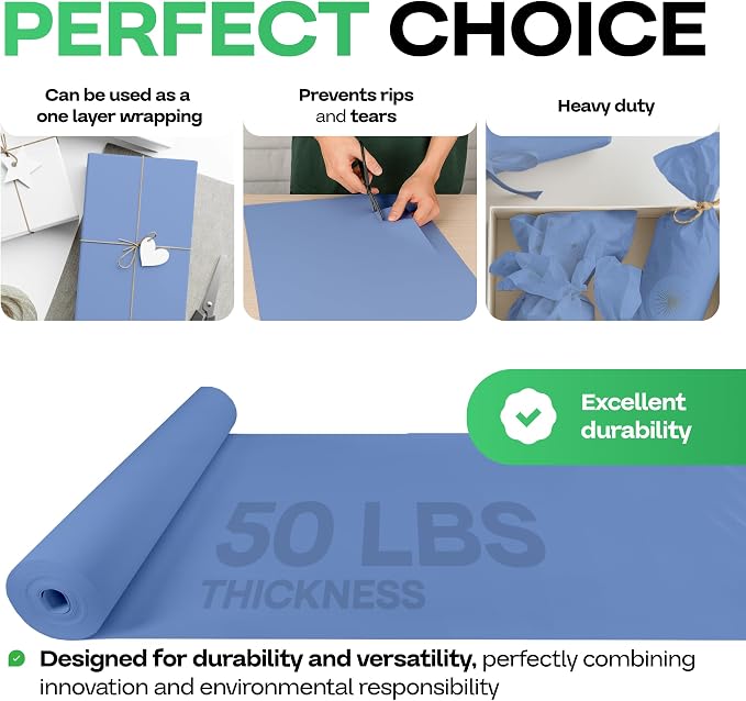 Blue Kraft Paper Roll 36" x 1200" (100 feet) with Cutter - USA-Made Wrapping Paper for Packing, Moving, Shipping & Crafts/Arts - 100% Recyclable Natural Craft Material by IDL Packaging | Wrapping Paper for Packing, Moving, Shipping & Crafts/Arts - 100%... - Image 4