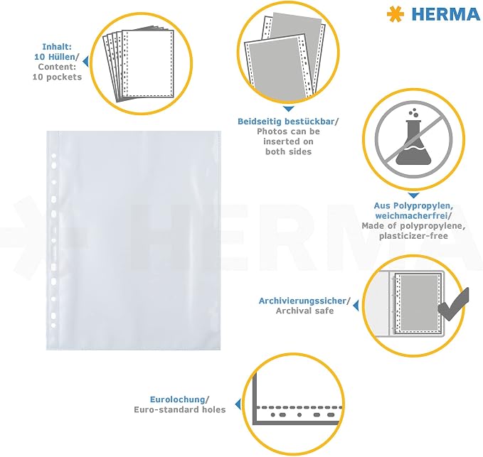 Herma Photo Pockets for Ring Binder Albums, Acid Free, 20 x 30 cm Portrait Format, 20 Pockets, White - Image 7