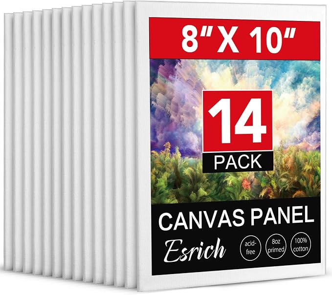 ESRICH 14 Pack 8x10 Primed Canvas Boards for Painting, Ideal for Starter | Cotton Acid-free Surface, Gesso Primed for Acrylic, Oil, Watercolor. Art Painting Supplies for Class, Paint Parties and Home by ESRICH