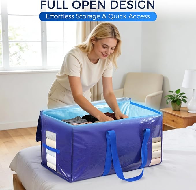 BAGAIL Heavy Duty Moving Bags with Strong Handle, Extra Large Moving Boxes, Storage Tote for Clothes, College Moving Supplies(12 Pack, Blue-windows) - Image 4