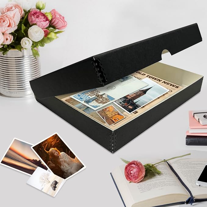 Lineco Clamshell Archival Storage Box, 9.5x12.5x1.75 Inch, Black, Pack of 2 | Acid-Free with Metal Edge Boxboard, Organize and Store Photos Documents Cards Negatives Magazine Prints Family Records DIY - Image 7