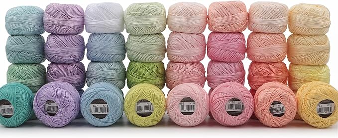 40 Colors Size 8 Double Mercerized Egyptian Long Staple Cotton Pearl Thread 5 Grams Ball Rainbow Color Embroidery Thread for Crochet Hardanger Cross Stitch Hand Embroidery (40E) by AmoHilosThread
