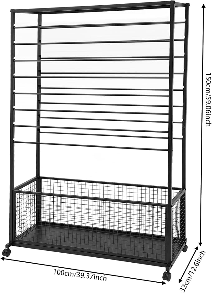 Double-Sided 16 Tier Ribbon Wrapping Paper Organizer Rack | 39.3"x12.6"x59" Large Capacity Ribbon Stand with Top Shelf, Ribbon Holder and Gift Bag Storage Organizers, Save Space (Black) - Image 2