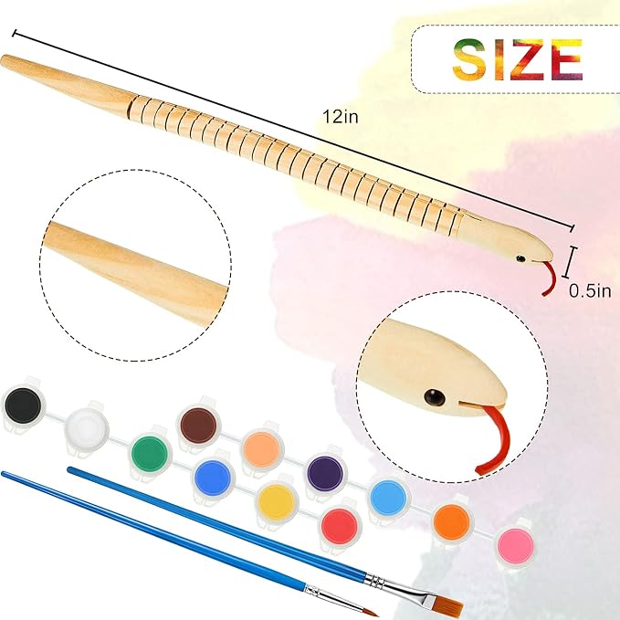 BBTO 10 Pieces Wooden Snake Unfinished Wooden Wiggly Snake Jointed Flexible Wooden Snake with 12 Colors Acrylic Craft Paint and Paint Brush for Arts and Crafts Halloween Party Decoration - Image 2
