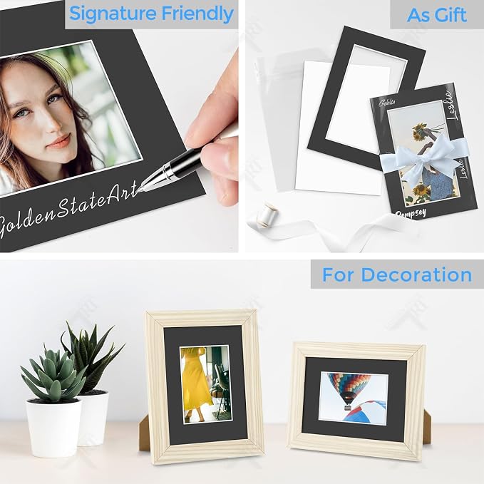Golden State Art 5 Pack Black Mat 4x6 for 3x5 Photo Matte+Backings+Bags | Acid-Free,4-Ply Thick,Pre-Cut Kit Mattes,White Core,Bevel Cut,For Photos, Pictures,Artwork, Poster or Print Display - Image 6