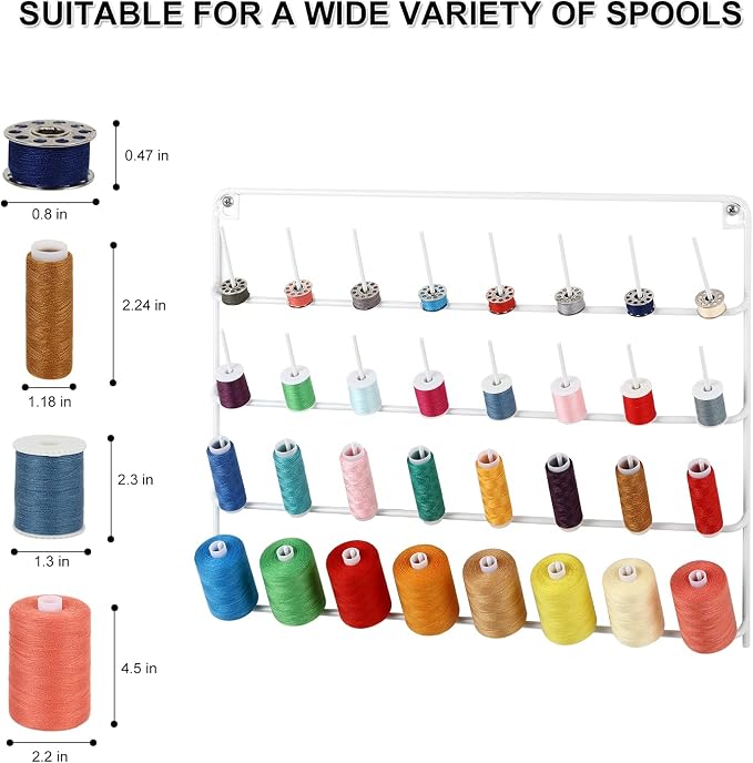 Embroidery Thread Organizer 4 Pack Thread Holders for Spools of Thread | Metal Thread Spool Rack Wall Mount, 32 Spools, Versatile Storage for Thread, Beads, Embroidery & Braiding Accessories - Image 3