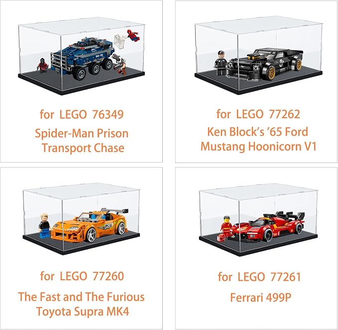 Thickened Clear Acrylic Display Case for LEGO Speed Champions Model Car | 3mm Transparent Box for 76349 Spider-Man 77257 77240 77255 Collectibles Dustproof with Wood-Plastic Base, Black 7.9x3.9x3.9in - Image 9