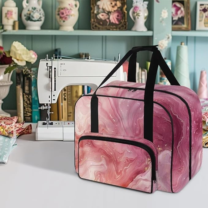Pink Marble Sewing Machine Carrying Case Sewing Machine Cover Dust Cover for Sewing Accessories Scissors Crochet Hooks Portable Washable Home Decoration Sewing Case - Image 2