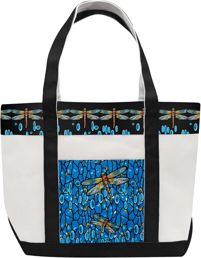 RainCaper Fine Art Large Cotton Canvas Tote Bag Roomy Heavy Duty Sturdy Boat Bag Zippered Top Lots of Pockets Shoulder Straps by RainCaper