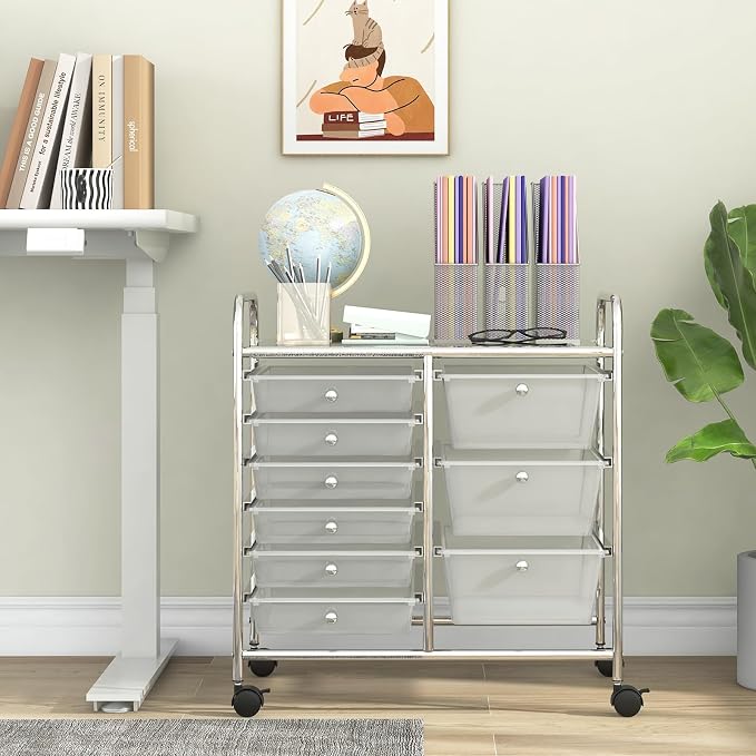 Giantex 9 Drawers Rolling Cart, Classroom Organizers, Storage Cart with Wheels, for Teacher Office Home School Supplies Tool Craft Art Paper, Clear - Image 2