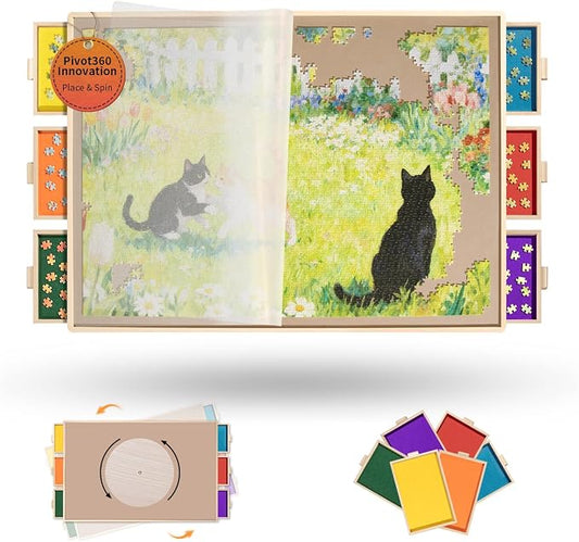 Join&Joy 1000 Piece Puzzle Board Pro, with 6 Drawers & Cover, 29"x21" | Sort-Wise Colorful Felt Drawers, Wooden Rotating Jigsaw Puzzle Table，Birthday Gifts for Mom by Unknown