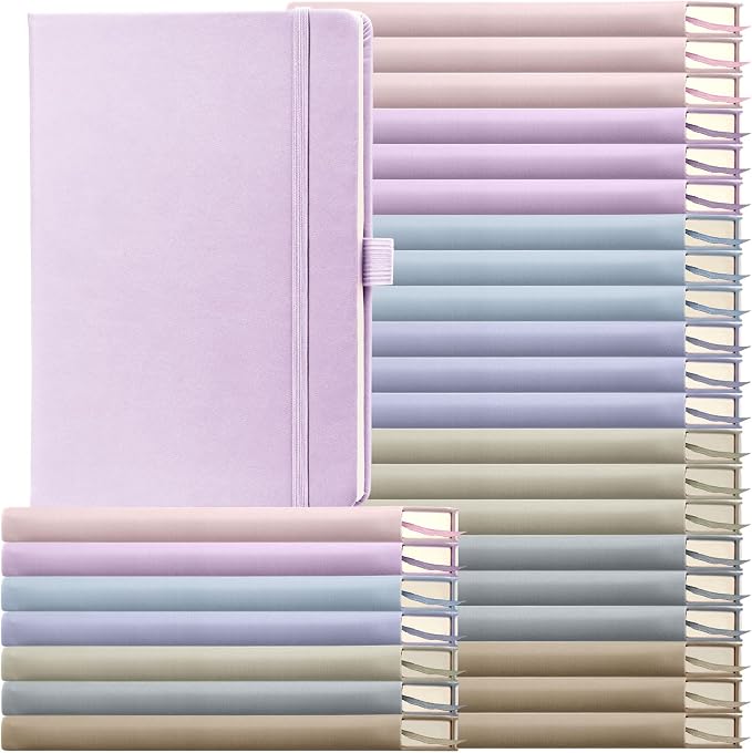 Laumoi 28 Pack A5 PU Leather Lined Notebook Journal, Morandi Color,Simple | PU Leather Journals, Wide Ruled 5.5x8.2 Inch, For School Business Work Writing, Bulk Ideal for Classroom Office Supplies by Unknown