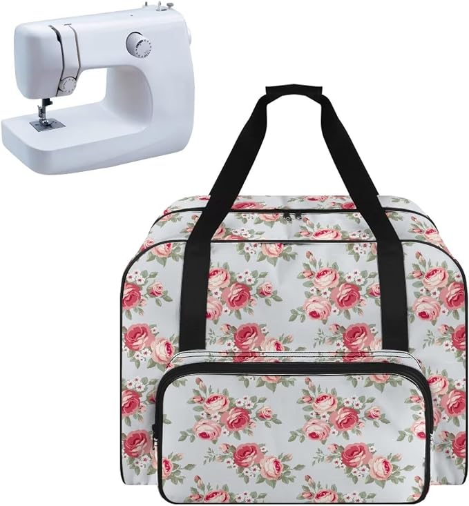 Rose Sewing Machine Carrying Case Portable Tote Bag Heavy Padded Sewing Machine Dust Cover Large Capacity Handbag for Sewing Machines Sewing Machine Bag for Home Use by CREAMIC