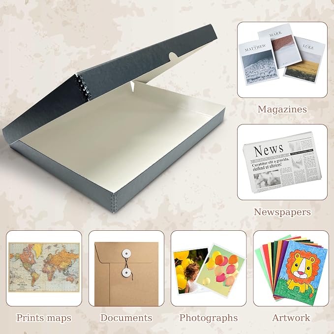 Golden State Art, Clamshell Archival Folio Storage Box 16x20, Gray | Acid-Free Photo Box with Metal Edge Corner, Preserve And Store Paper Documents Cards Prints Arts and Crafts DIY Projects - Image 6