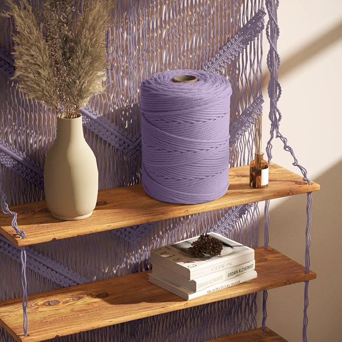 ZUEXT Macrame Cord, Light Violet, 5mm x 328yds Cotton String Macrame Yarn | Natural Handmade, 4 Strands Twisted Cotton Rope, for Craft Wall Hanging Weaving Tapestry Dream Catchers Hanger DIY Gift, 300m - Image 8