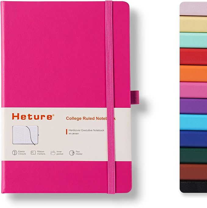 Heture Hardcover Journal Notebooks, A5 Lined Notebook for Writing and Work, 160 Pages 100 GSM Thick Paper, Ruled Notebooks Bulk with Elastic Closure, Hardcover Notebook for Work, School, Travel, Note Taking (Fuchsia, 1 Pack) by HetureOffice