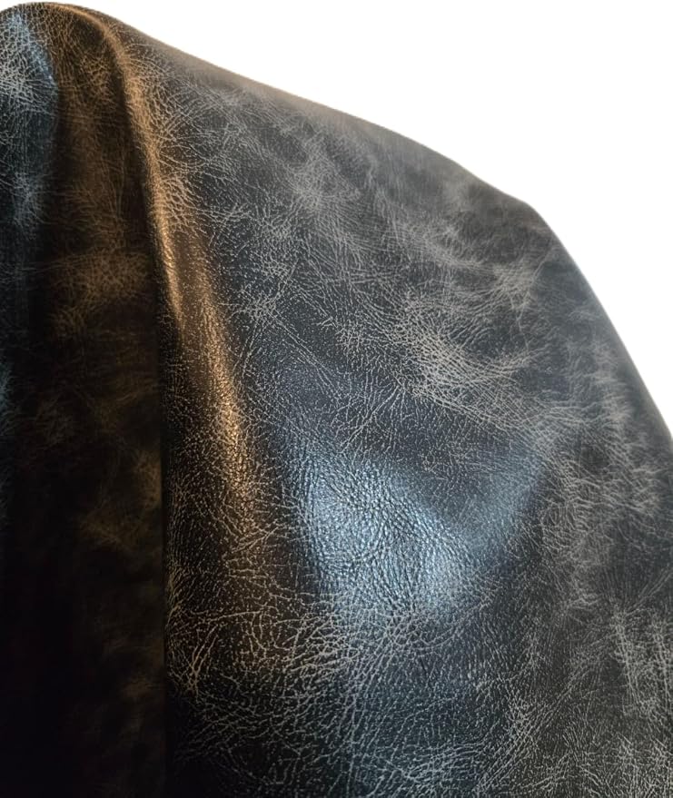 Black Vintage Distressed Soft Faux Leather Fabric PU Peta Approved Vegan Leather by the Yard Synthetic Pleather 0.9 mm 5 Yards (180 x 54 inch) Smooth Upholstery (Black Vintage, 5 Yards (180"x54") - Image 3
