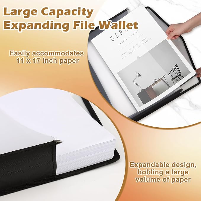 6 PCS 11 x 17 Inch Expandable Tabloid Size Document Folder with Label A3 Plastic Folders for Documents Black Expanding File Wallet Envelope Size Waterproof Clear Plastic File Pouch for Office - Image 5