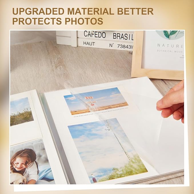 Jetec 5 Pcs 11 x 10.6 Inch Large Photo Album Self Adhesive, Beige | 40 Blank Pages, Photo Scrapbook, DIY Linen Cover Album with 5 Pcs Metallic Pen, Wedding Family Baby Travel Memory Pictures - Image 4