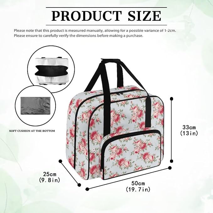 Rose Sewing Machine Carrying Case Portable Tote Bag Heavy Padded Sewing Machine Dust Cover Large Capacity Handbag for Sewing Machines Sewing Machine Bag for Home Use - Image 6