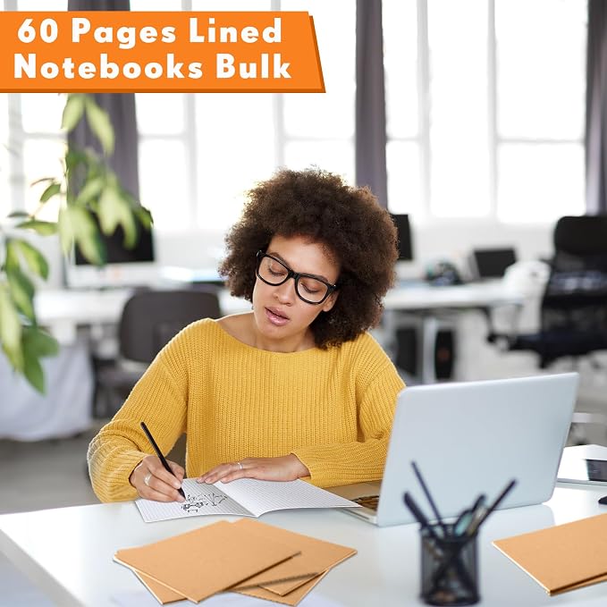 100 Pcs A5 Journals Notebooks Bulk,Brown,Grid | Kraft Softcover Small Notebooks 5.5 Inch x 8.3 Inch Notepads with 60 Page 30 Sheet for Writing Sketch Travel Office Supplies - Image 6