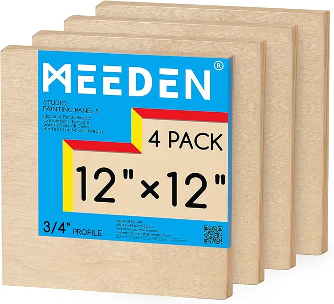 MEEDEN Unfinished Wood Canvas Board: 3/4” Deep 12x12” Wooden Canvas Panel Pack of 4 - Blank Cradled Wood Art Board for Painting by MEEDEN