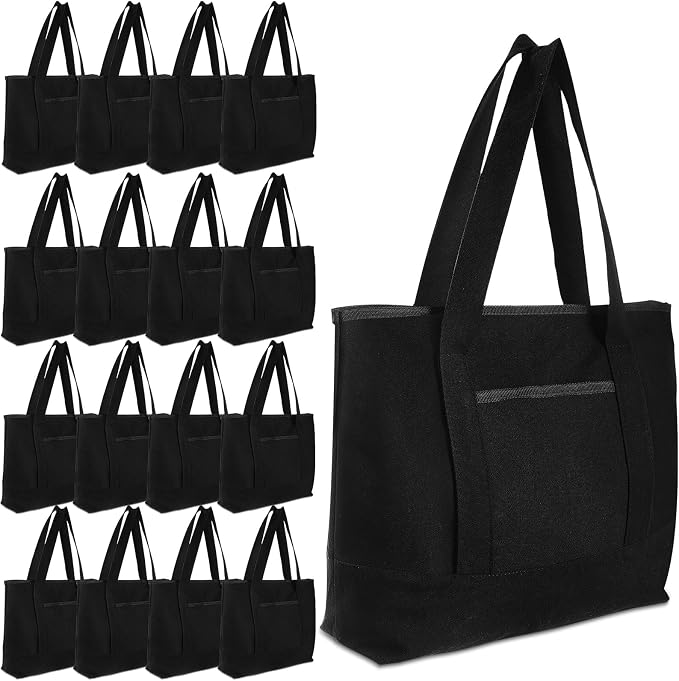 Reginary 16 Pcs Women Canvas Tote Bag 18 Inch Reusable DIY Bag,Black by Reginary