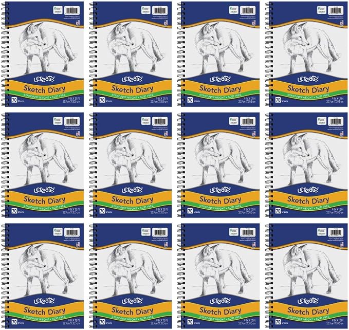 UCREATE Art1st Sketch Diary, Standard Weight Sulphite, White, Wet and Dry Media, Acid Free, Side Spiral Bound, 12" x 9", 70 Sheets/Sketch Book, Case of 12, 840 Sheets Total - Image 2