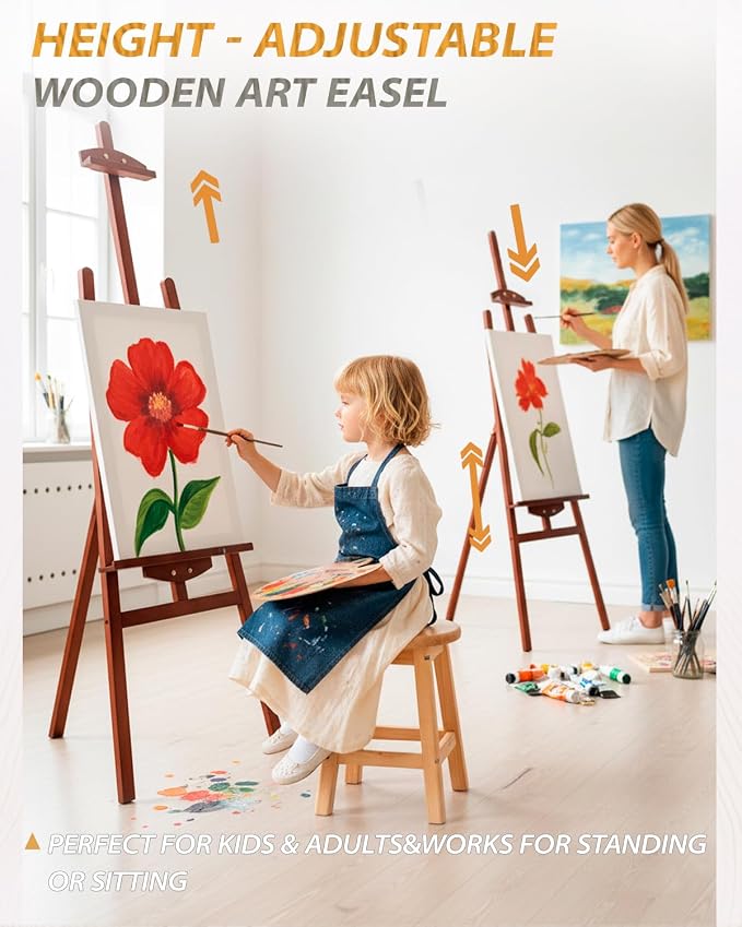 Pine Wood A-Frame Art Easel Stand,Foldable Wooden Easel for Painting,Walnut | Adjustable wooden painting easel hold up to 41"canvas,Wood easel for display home studio outdoor wedding student adult artist - Image 2