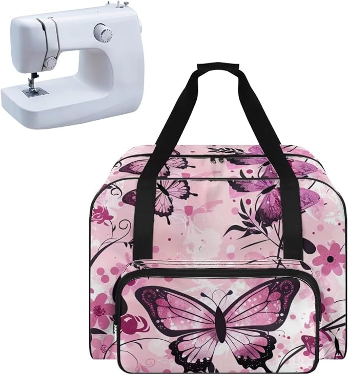 Pink Butterfly Cover for Sewing Machine Flower Sewing Machine Cover Dust Cover Large Sewing Machine Cover Sewing Bags and Totes Organizer Gifts for Mother Parents Home by Unknown