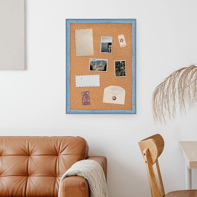 DOLLAR BOSS Cork Boards for Walls, 36 X 24 Inches Bulletin Board Decorative Hanging Pin Board Rustic Wooden Frame Vision Board Notice Board for Office Home Decor, Blue - Image 8