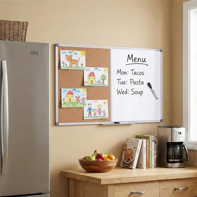 Magnetic White Board and Cork Board Combo for Wall, 36 x 24 Inch | Whiteboard Bulletin Combination Board Wall Mounted Dry Erase Message Board Aluminum Frame for Home, School and Office - Image 2