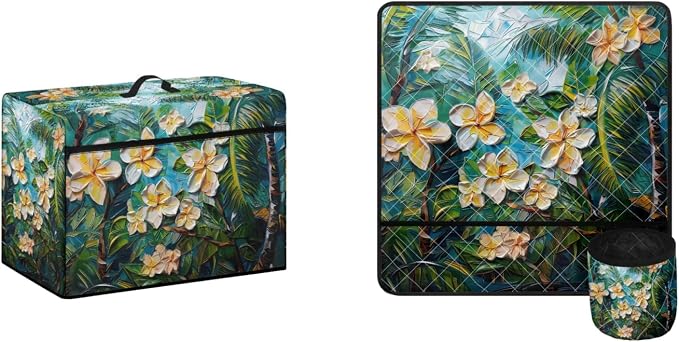 Flower Leaves Sewing Machine Dust Cover & Mat with Pockets for Sewing Accessories Non Slip Mats Sew Machine Dust Cover Home Decor by Kathyboom