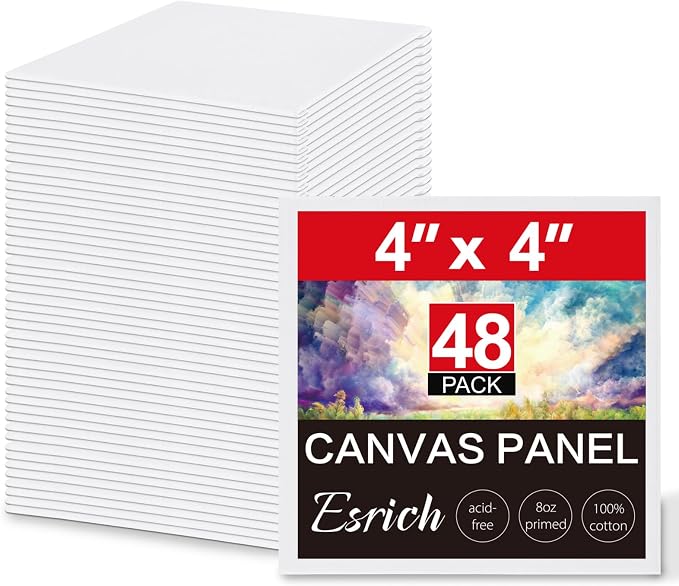 ESRICH Canvas Boards for Painting, 48 Pack Canvases for Painting 4x4 100% Cotton Small Paint Canvas Primed Acid Free Mini Blank Canvas Panels for Oil Paint,Watercolor,Acrylic Paint,Gouache&Tempera. by ESRICH