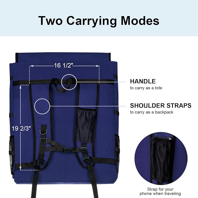 JJRING Heavy Duty Plein Air Artist Backpack With Handheld Strap, Blue | Art Supply Storage Tote Bag For Carrying 18x24 Artwork & Drawing Boards - Image 5