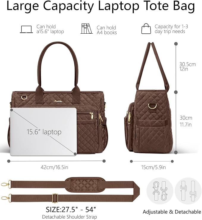 Bagstellar Teacher Tote Bag for Women, 15.6" Laptop Work Tote Computer Bag | Quilted Bible Nurse Bag with 40oz Cup Holder, Insulated Pocket & Strap, Large Laptop Briefcase for School Travel Office Gifts - Image 4
