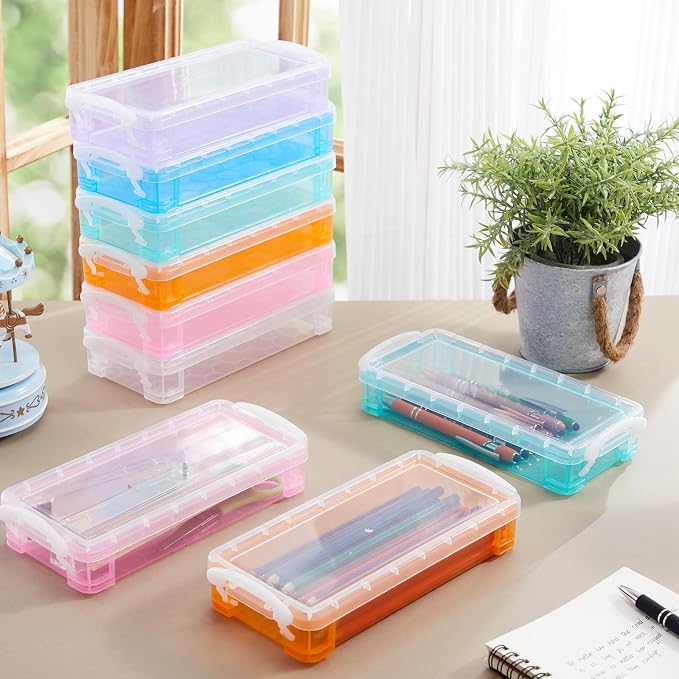 Gueevin 24 Pcs Large Capacity Plastic Pencil Box Clear Plastic Pencil Case Crayon Box with Snap Tight Lid Watercolor Pen Storage Brush Organizer Drawing Tools Container (Macaron) - Image 4