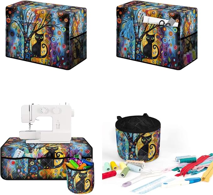 Sewing Machine Protective Cover and Table Mat with Small Cylinder and Pocket Durable Waterproof Sewing Supplies For Fits Standard Singer, Brother and Janome Machines Modern Art Cat - Image 4